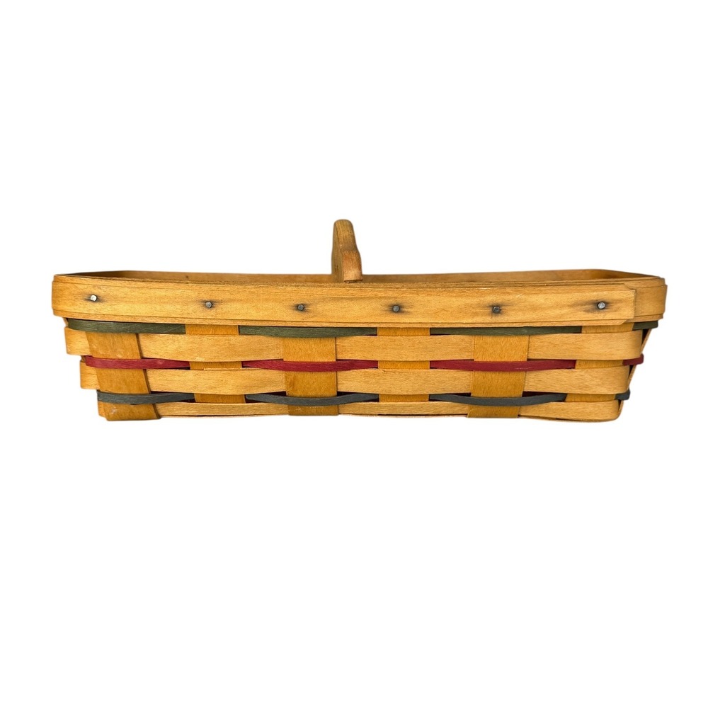Longaberger 1995 Cracker Basket With Divider Red‎ Green Christmas 5"x11" VTG